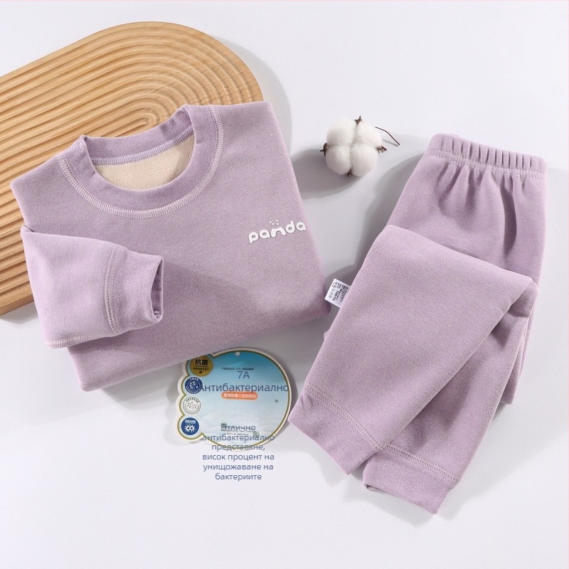 Детски термален комплект бельо - Ao-grain велур подплата, дебелен, есенно-зимни пижами за деца 3–8 г, кръгло деколте