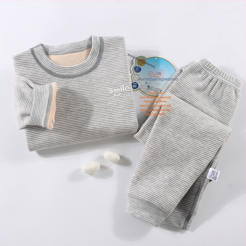 Детски термален комплект бельо - Ao-grain велур подплата, дебелен, есенно-зимни пижами за деца 3–8 г, кръгло деколте