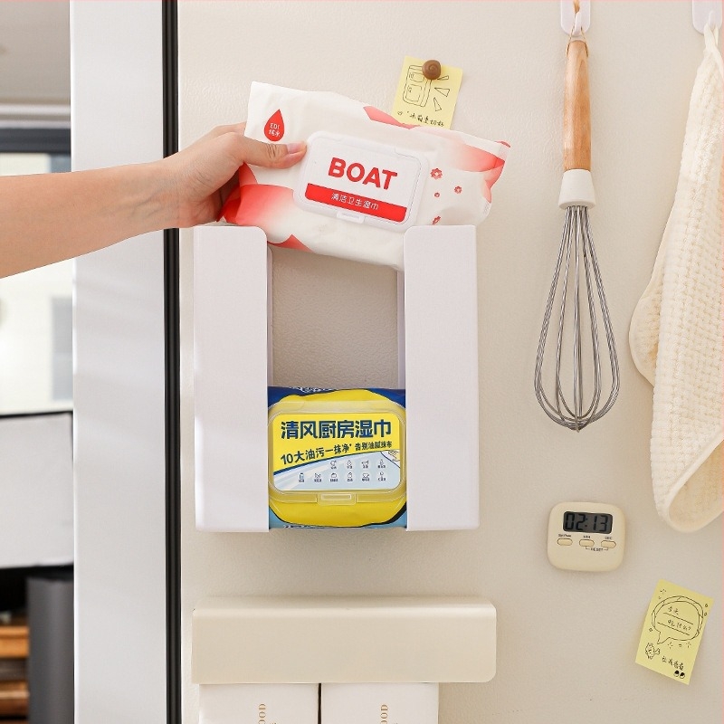 Магнитна кутия за салфетки за кухня и хладилник; сменяеми салфетки, държач за мокри кърпички; пластмаса, водоустойчива, без пробиване