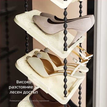 Шкаф за обувки със наклон, 6 нива, материал PP, стил модерен минимализъм, монтаж на пода, подходящ за маратонки, ботуши и високи токчета