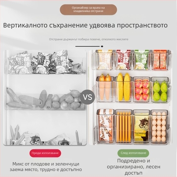 Контейнер за яйца за страничната врата на хладилника, запазване свежест за плодове и зеленчуци, хранителен клас, PET материал, кухненски органайзер за съхранение