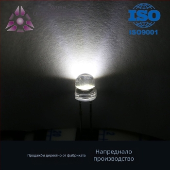 LED мъниста 5 мм, модел F5, директен монтаж, 2.8–3.2 V, 20 mA, 0.2 W, 60° лъч, 7–8 lm
