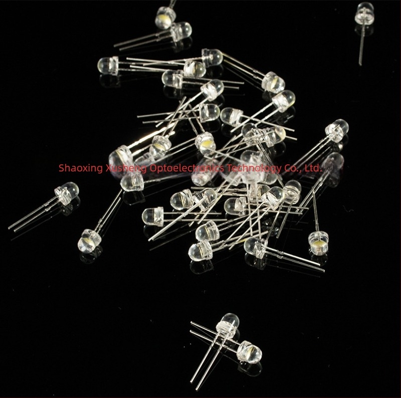 LED мъниста 5 мм, модел F5, директен монтаж, 2.8–3.2 V, 20 mA, 0.2 W, 60° лъч, 7–8 lm