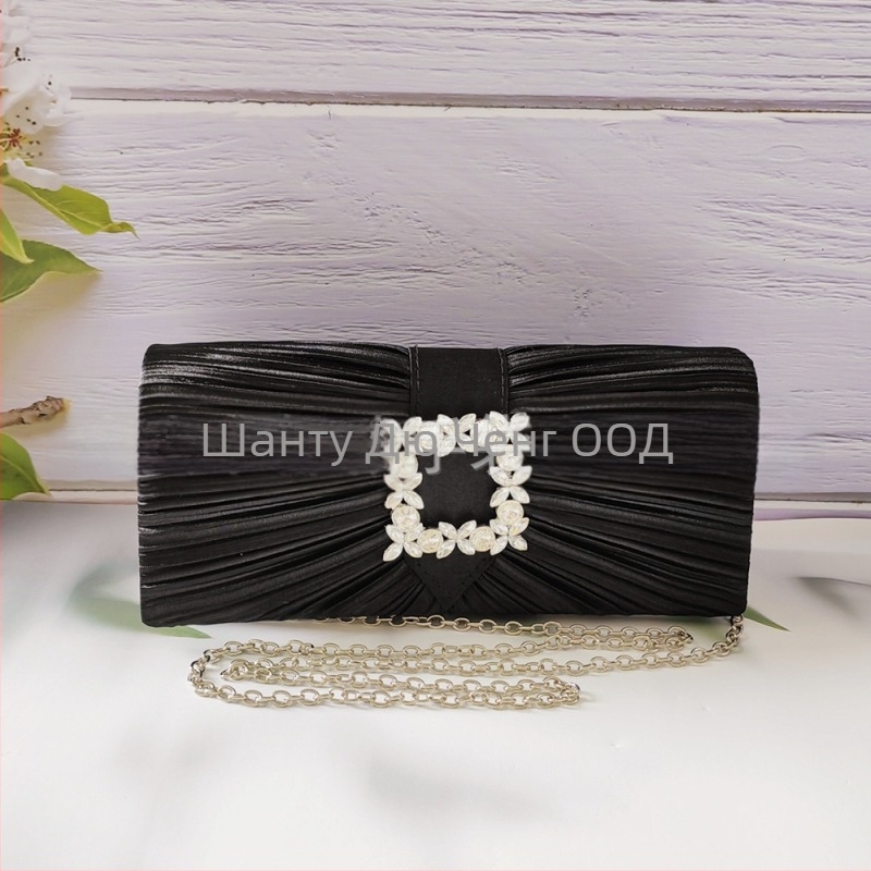 К crossbody вечерна чанта за жени с верига, квадратна форма, коприна, твърда конструкция, покрито затваряне
