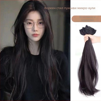 Перука с три части микро‑рол, безшевна и невидима капа, дълга къдрава прическа с обем, дължина 50–60 см, термоустойчива синтетика