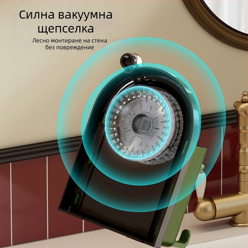 Държач за четки за зъби с вакуумно закрепване към стената, пластмасов, отделение за чаша за уста и възможност за печат на лого