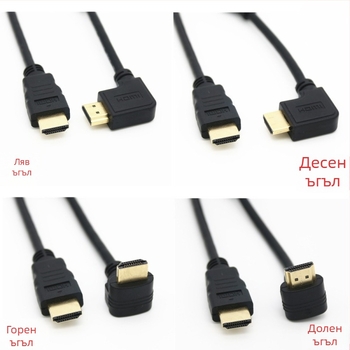 HDMI кабел 90° ъгъл за телевизор/монитор, 4K, позлатен, дължина 1 м