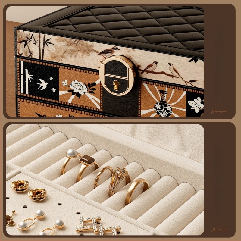 Кожена кутия за съхранение на бижута, модел 4244d, капацитет 18 л, многофункционална, модерен минималистичен стил