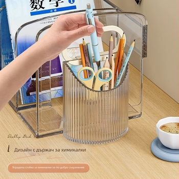 Д десктоп кутия за съхранение с разделители, PET пластмаса, капацитет 4 л, три или четири отделения, модел 7669, възможност за персонализация.