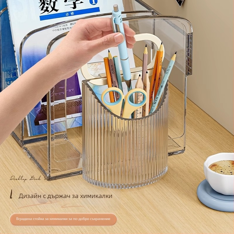 Д десктоп кутия за съхранение с разделители, PET пластмаса, капацитет 4 л, три или четири отделения, модел 7669, възможност за персонализация.