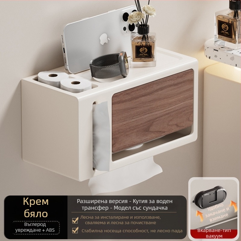 Безпробивен държач за хартиени кърпи с орехова дървесна шарка, стенен монтаж с капак, водоустойчив, квадратна форма, материал: въглеродна стомана + ABS