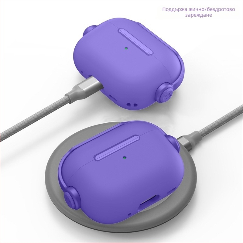 AirPods калъф TPU+PC със държач за шнур и ключалка, мултифункционален мек корпус