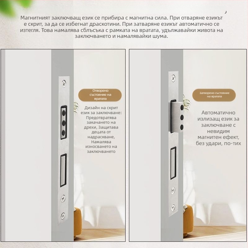 Корпус на брава за дървена врата, неръждаема стомана, магнитен безшумен механизъм, модел CXST-001, тегло 200–400 g