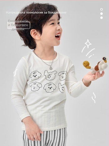 Детски пижамен комплект: ликра, мъхест памук, 95% памук, модел ивици и карикатура, за деца 3–8 години