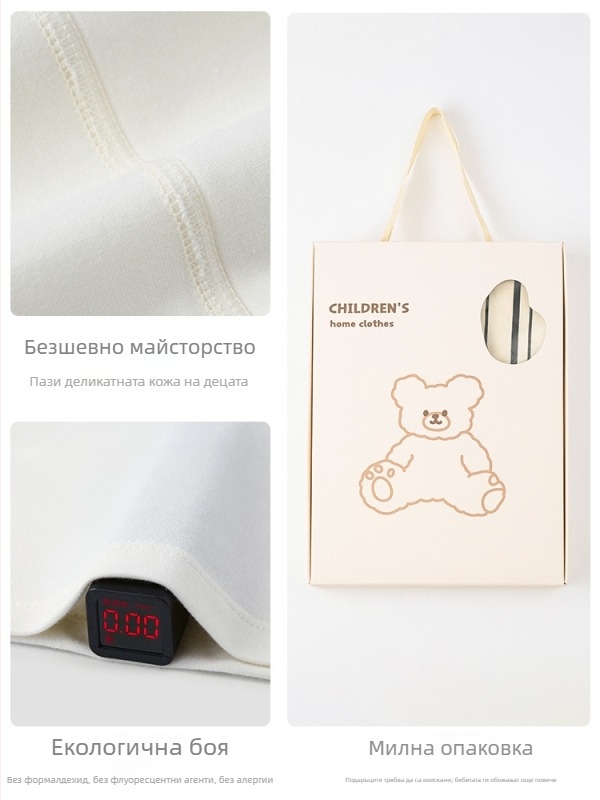 Детски пижамен комплект: ликра, мъхест памук, 95% памук, модел ивици и карикатура, за деца 3–8 години