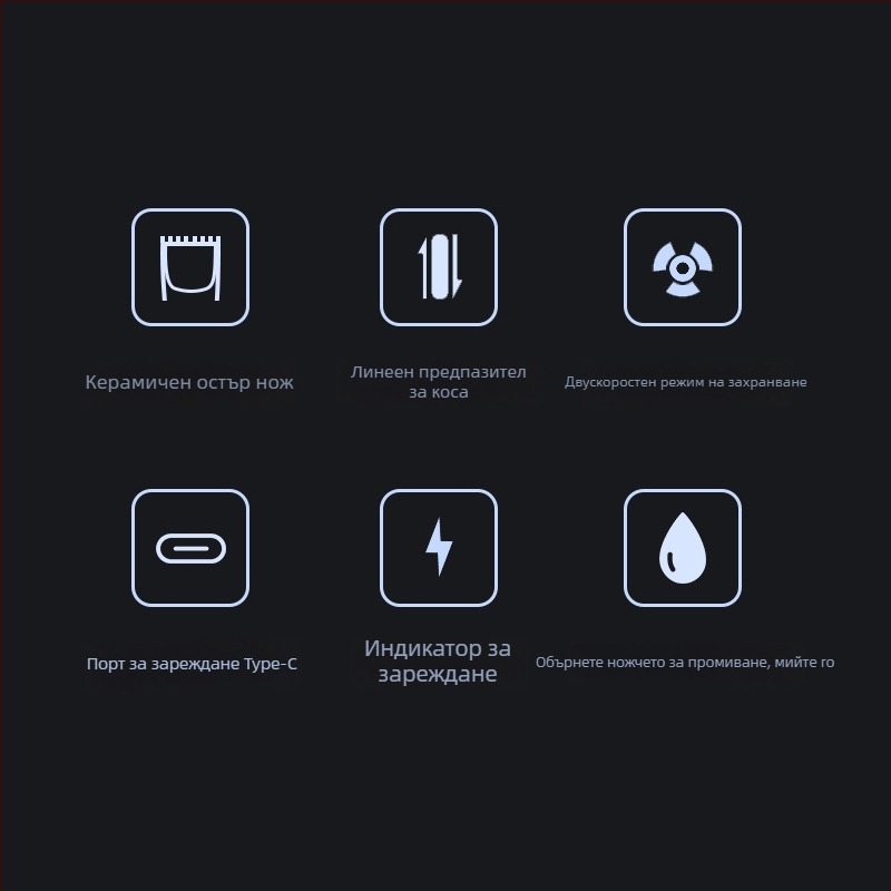Подстригвач за коса с презареждащ се двигател, четков мотор, титаново острие, вградена батерия 1000-1200 mAh, време за работа 1-3 ч.