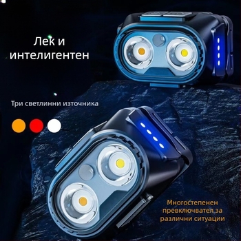 Челна лампа с двойно LED осветление, презареждаща, Type-C зареждане, 360° въртене, обхват 100–200 м, ръчно захранване