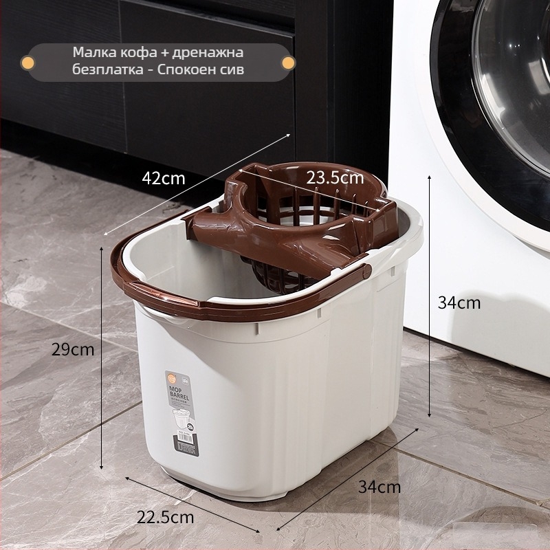 Кофа за моп с преса, старомоден дизайн, удебелена пластмаса, правоъгълна форма, за домашна употреба