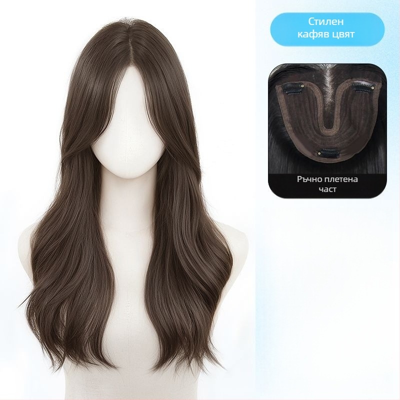 Дантелена перука за жени със среден раздел, обемна коса с големи вълни; термоустойчива нишка, модел: дантелена част, технология: механизъм; без боядисване и без перманент