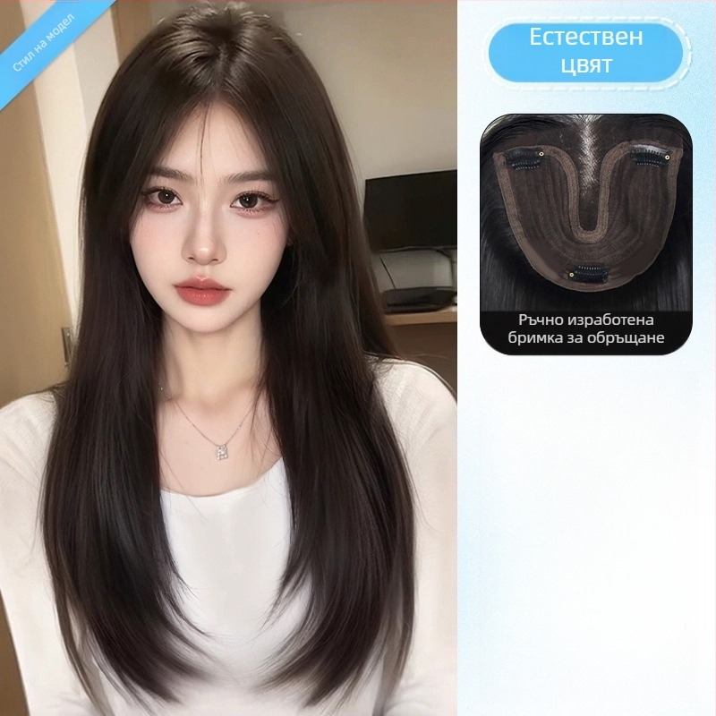 Дантелена перука за жени със среден раздел, обемна коса с големи вълни; термоустойчива нишка, модел: дантелена част, технология: механизъм; без боядисване и без перманент