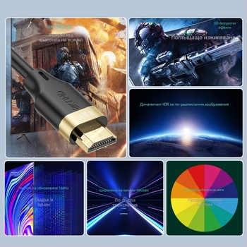 Jinghua H627 HDMI кабел, HDMI 2.1, 8K поддръжка, позлатени конектори, дължина 1,5 m