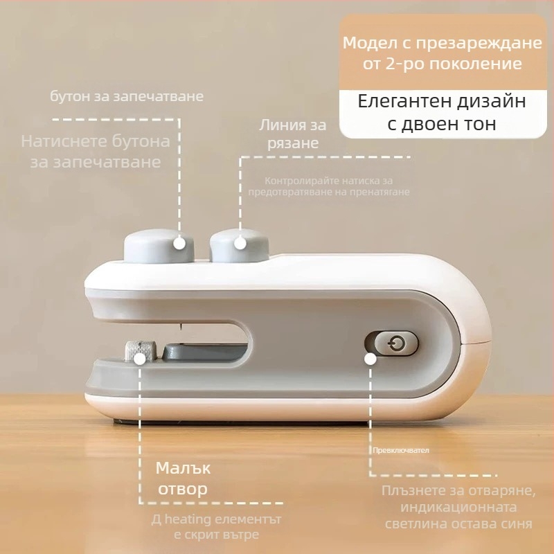 Мини машина за запечатване и рязане на пластмасова опаковка, бърз нагрев, 3.7V, 16W, ABS корпус, модел TX-006