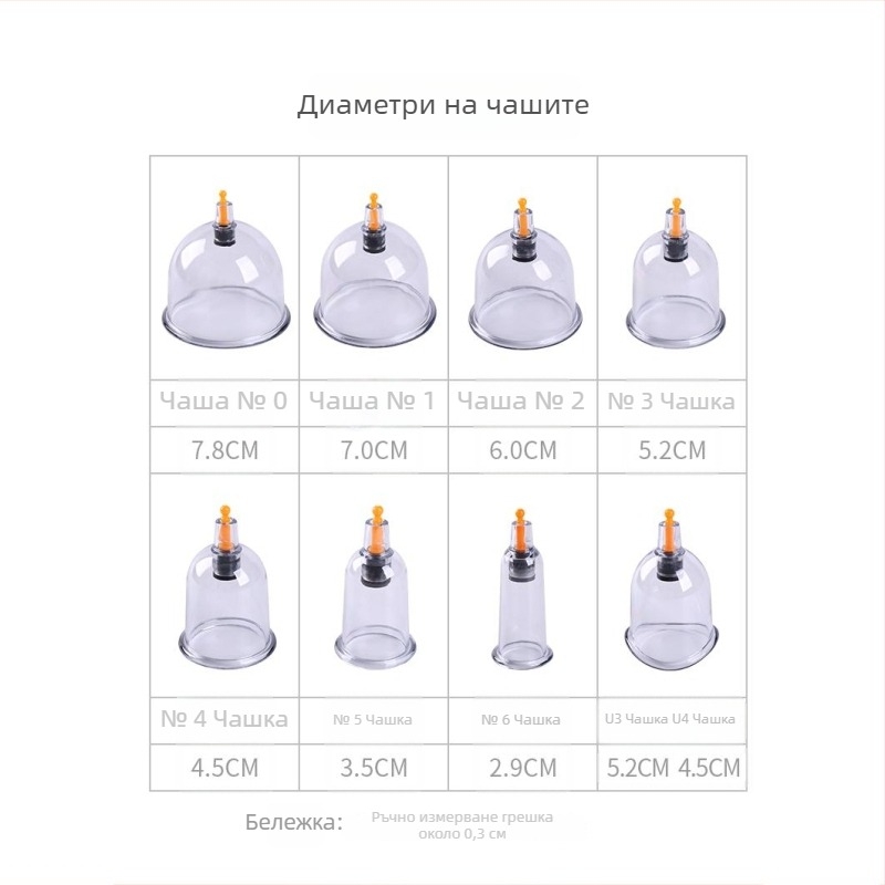 Устройство за вендузи (купинг) - вертикално вакуумно за домашна употреба, без стъклена конструкция; 24 чаши, 12 комплекта в опаковка