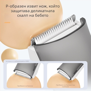 Бебешки подстригвач HC-W008, вградена батерия 500–800 mAh, време работа 0–1 ч, водоустойчив, керамична режеща част