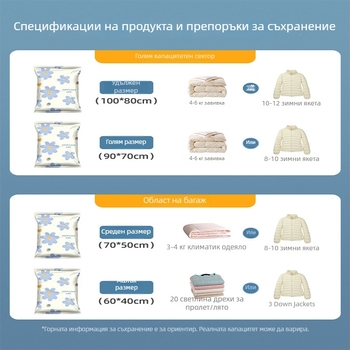 Вакуумна чанта за съхранение на дрехи и одеяла, чанта за компресия с помпа, PA+PE материал, модел: висяща чанта за съхранение, марка Shell Stone