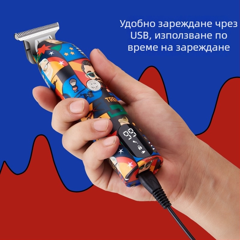 Електрическа подстригвачка за коса — сменяема и миеща глава, презареждаща се вградена батерия 500–800 mAh, ножове от неръждаема стомана, водоустойчива, с четков мотор