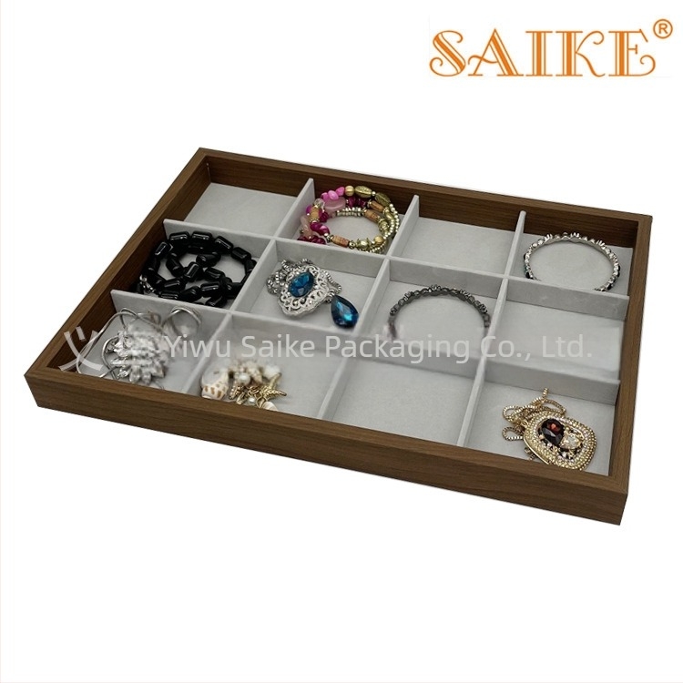 Дървен дисплей за пръстени с орехов модел, мулти-отделения: 8 пръстена, 12 и 24 секции