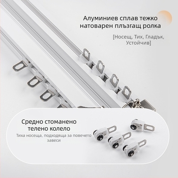 Тежкотоварна тиха релса за завеси с двойна релса, монтирана отгоре и отстрани, права релса