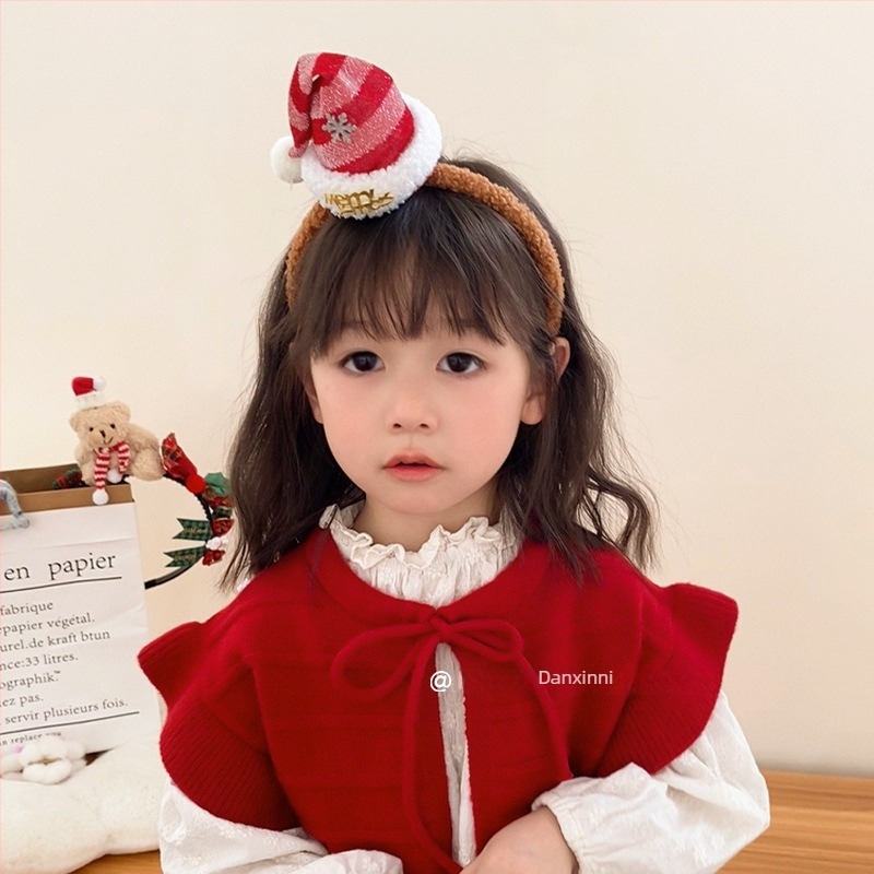 Детска лента за глава с дизайн на мечка и цветя от коприна (Бранд: Fupo; Материал: цветя от коприна; Празник: Коледа)