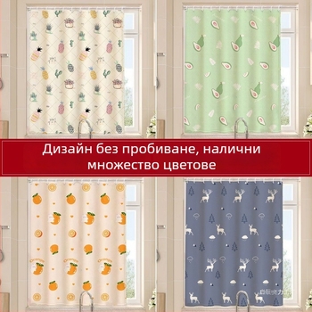 Завеса със закачане на пръстени – полусянка, карикатурен принт за ъглов прозорец, полиестер, печат, пасторален стил, за хол и балкон, ръчно пране