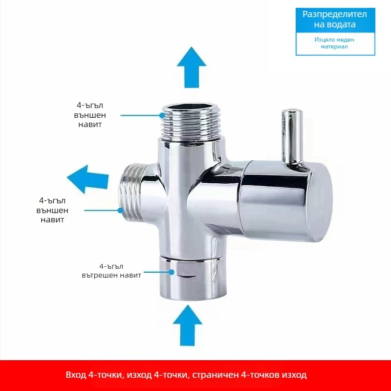 Триходов ъглов вентил конвертор – мед, хромирана повърхност, въртящо се свързване, 0–100°C