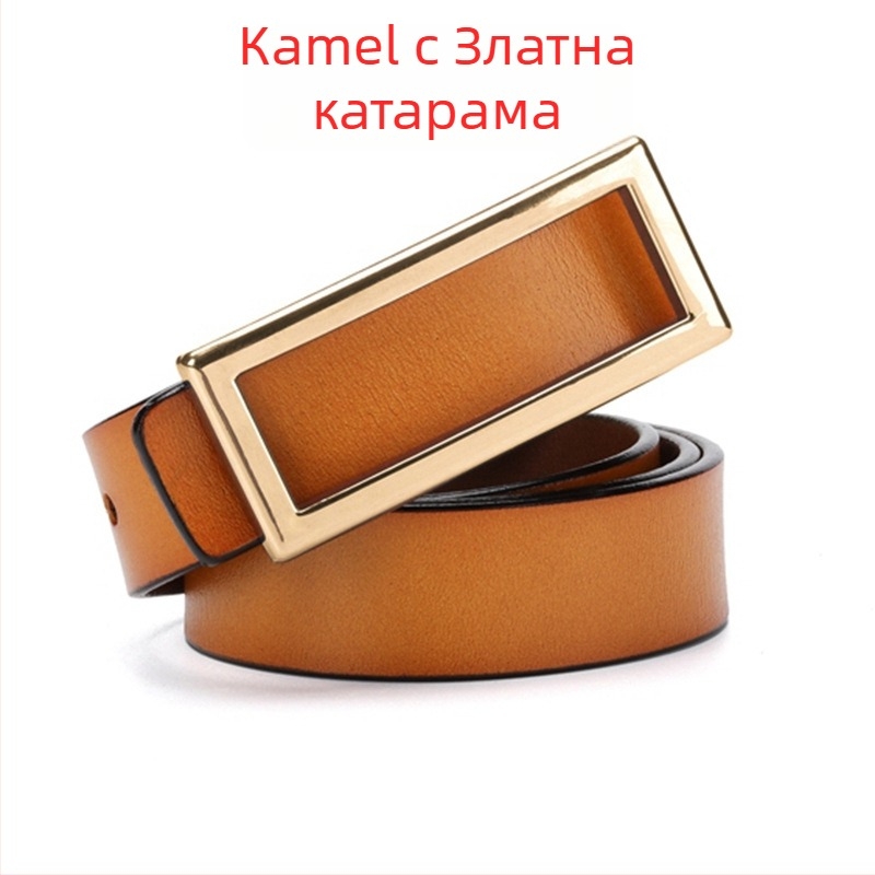 Дамски колан – корейски стил, телешка кожа със трансферен принт, катарама от сплав със гладко закопчаване, лек корпус, Yi Yang Leather Goods