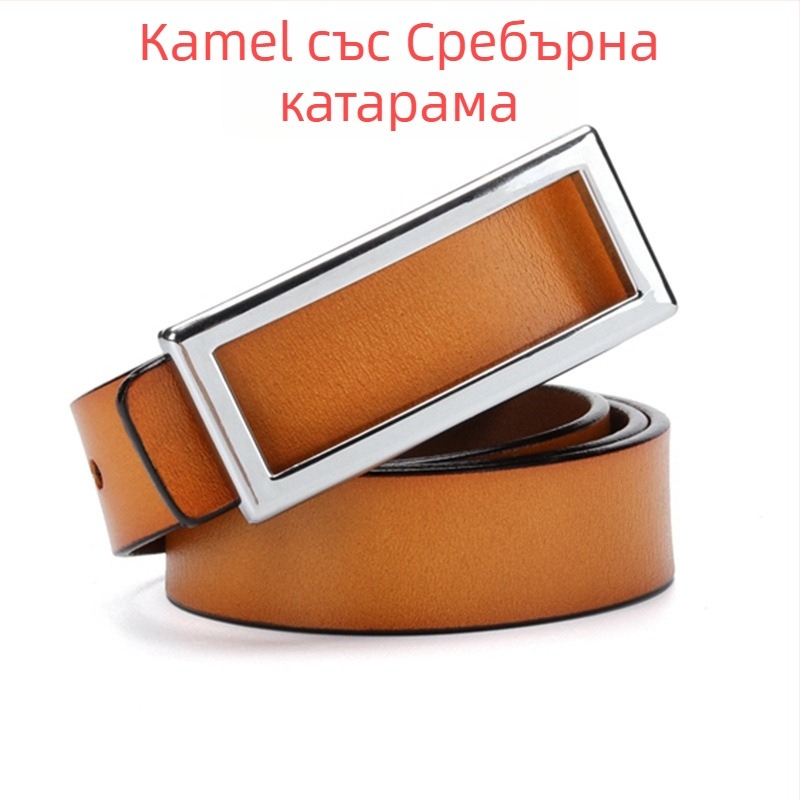 Дамски колан – корейски стил, телешка кожа със трансферен принт, катарама от сплав със гладко закопчаване, лек корпус, Yi Yang Leather Goods