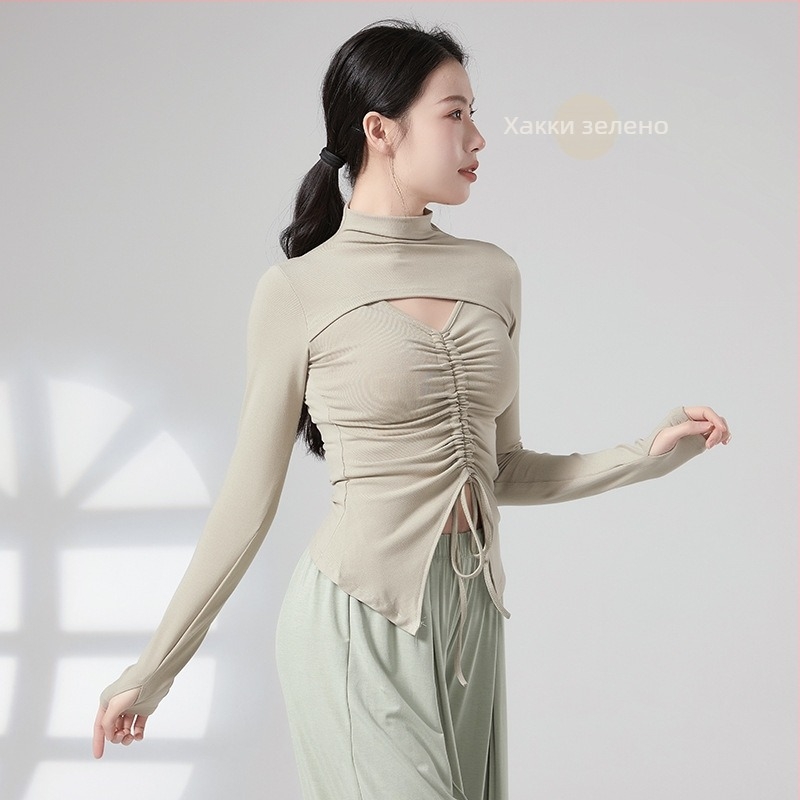 Дамски топ за танцова практика с връзка и цип, дълъг ръкав, телесно оформящ силует, материя: вискоза 93%