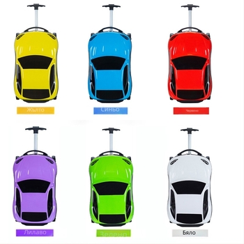 Детски куфар за пътуване с карикатурен принт, ABS+PC, универсални колела, цип, полиестерна подплата, за ученици