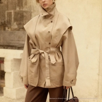 ветровка, полиестерова тъкан, тясен силует, средна дължина, яке с лацкан, цип