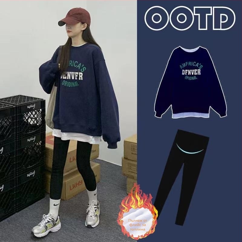 Dream Anchor топ костюм за горна част с принт букви, дълги ръкави, памук, 30% памук, японско-корейски свободен стил