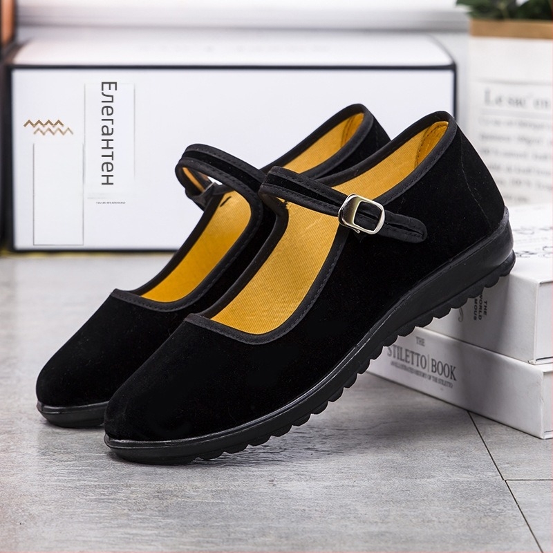 Женски обувки от плат, ръчно тъкани, със замшена горна част, плоска подметка, закопчаване с катарама, дишащи за ежедневна употреба