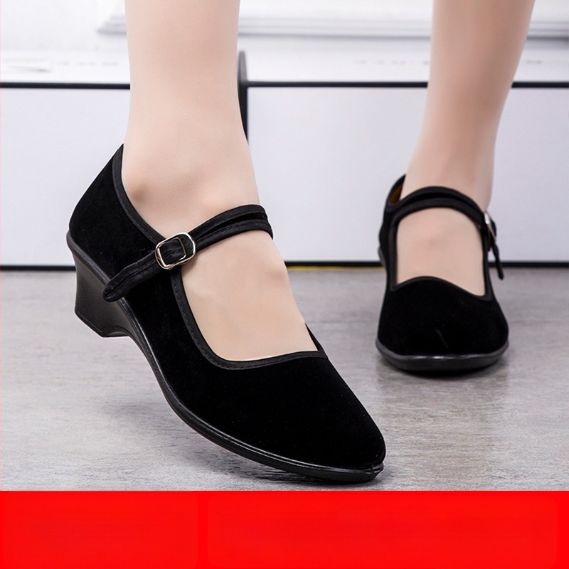 Женски обувки от плат, ръчно тъкани, със замшена горна част, плоска подметка, закопчаване с катарама, дишащи за ежедневна употреба