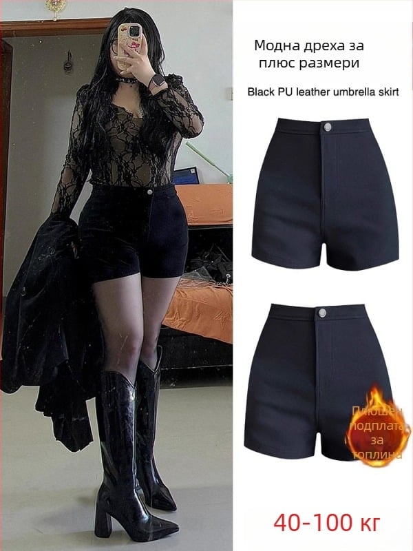 Къси панталони за плюс размери на жените, подплатени с флис, висока талия, дължина три четвърти, полиестер, микроеластичност, стил Харджуку