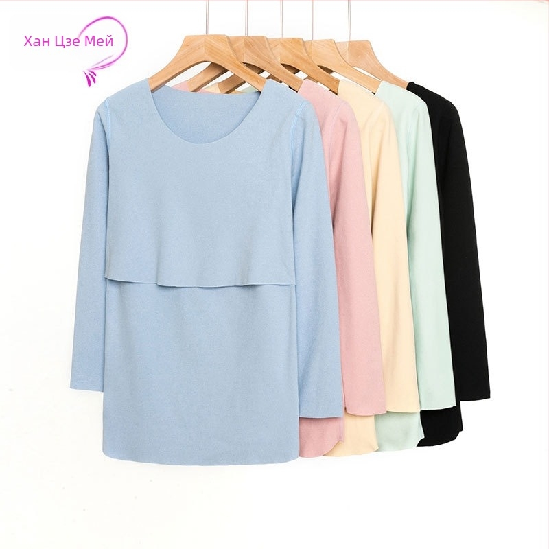 Топ за майчинство и кърмене с дълги ръкави, плетена тъкан 70% ацетатни влакна, зимна колекция 2024