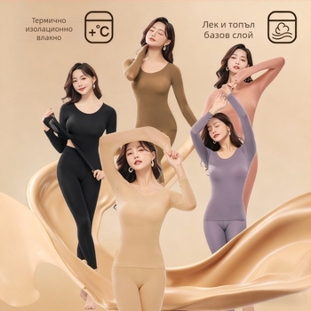 Найлонов базов комплект за студено време, безшевен, ултра тънък, двойнослоен, запазва топлината