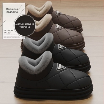 Мъжки зимни ботуши за сняг, PU горна част, подплатени изкуствен плюш, PVC подметка, инжекционно формована подметка