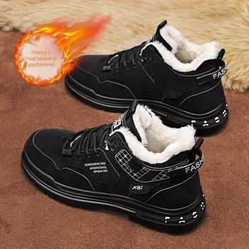 Мартин обувки за мъже, PU горна част, подплата от изкуствен къс плюш, PU подметка, топли и против приплъзване