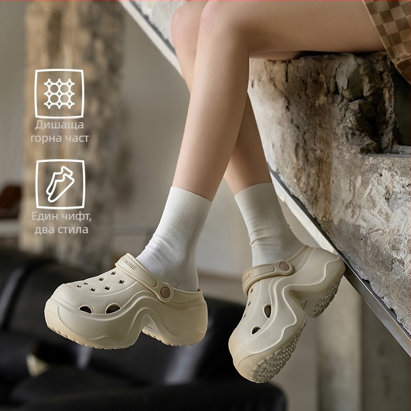 Дамски Crocs сандали за лято 2025, EVA горна част и EVA подметка, дебелина на подметката 3 см или повече, антихлъзгаща подметка, височина на тока 5–7 см