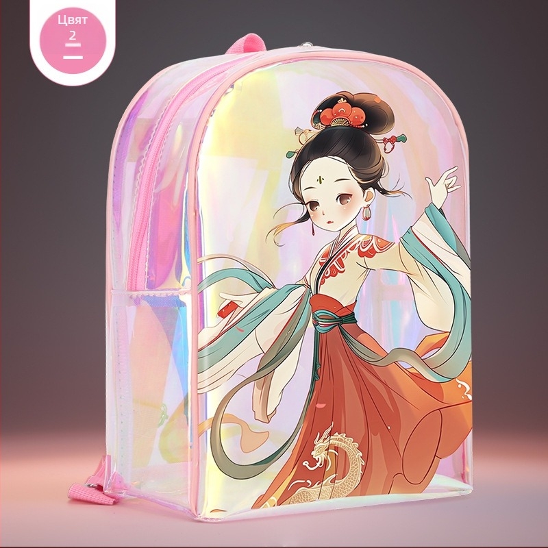 Детска танцова раница за момичета от PU материал – извита презрамка, принт с аниме карикатурен мотив, за вътрешни спортове